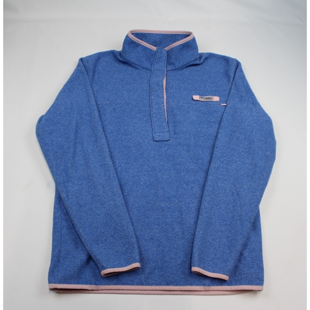 Columbia Women's Light Blue Pink Fleece 1/4 Snap Pullover Jacket Size Large